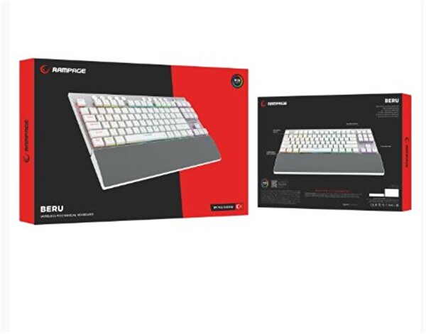 Rampage BERU 2.4G ve Bluetooth Kablosuz Slim Red Switch RGB Mekanik Oyuncu Klavyesi Beyaz