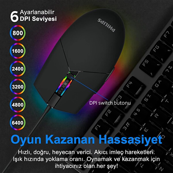 Philips SPK9304B/38 Kablolu Oyuncu Faresi Siyah