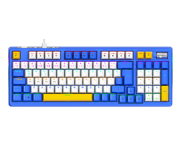 Bronzturq MK1116 RGB-ABS Kırmızı Anahtarlı 3N1 USB + 2.4G + Bluetooth Oyuncu Klavyesi