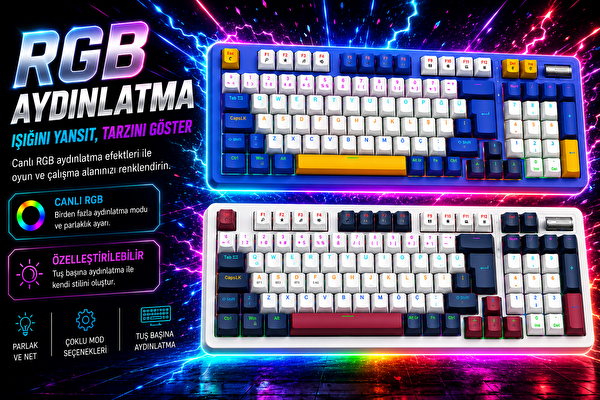 Bronzturq MK1116 RGB-ABS Kırmızı Anahtarlı 3N1 USB + 2.4G + Bluetooth Oyuncu Klavyesi