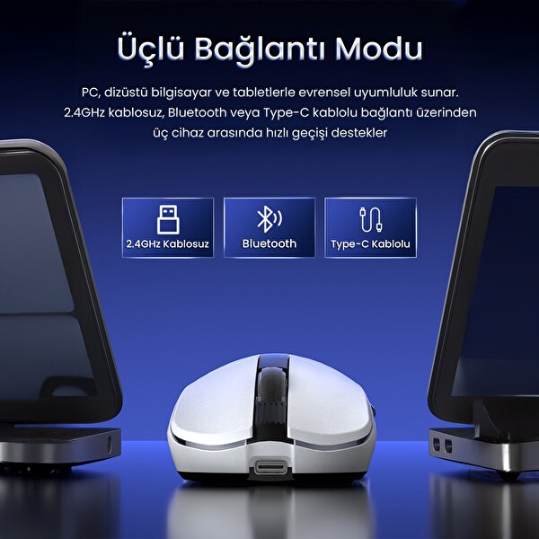 Aula SC590 Pro PAW3311 20000 DPI 1000Hz Tri-Mode Bluetooth 2.4GHz Kablosuz Dijital Ekranlı Hafif Oyuncu Mouse Siyah