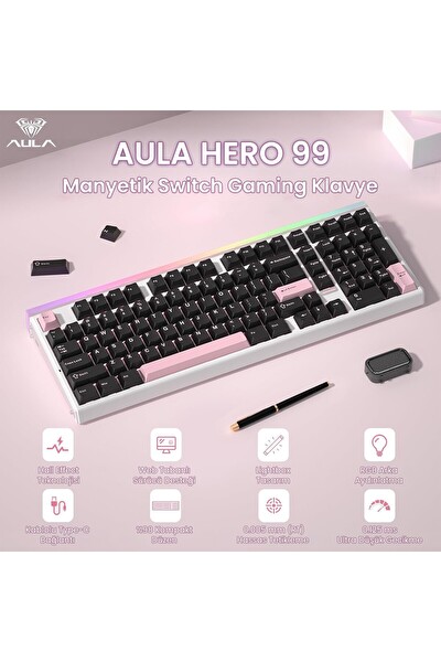 Aula Hero 99 Hall Effect Manyetik Klavye Rapid Trigger Wing Chun Switch 8000Hz RGB Hot Swap Oyuncu Klavyesi