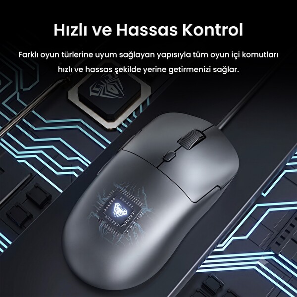 Aula S35 7200 DPI 6 Kademeli Optik Sensör 13 RGB Mod Makrolu Hafif Ergonomik Örgülü Kablo Siyah Oyuncu Mouse