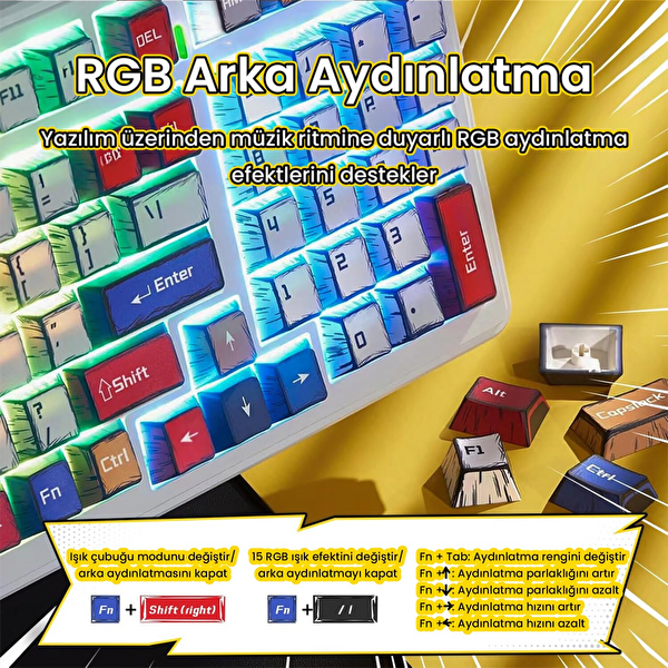 Aula F99 Pro 3 Modlu RGB Hot Swap Mekanik Star Vector Switch Comic Kablosuz Oyuncu Klavyesi