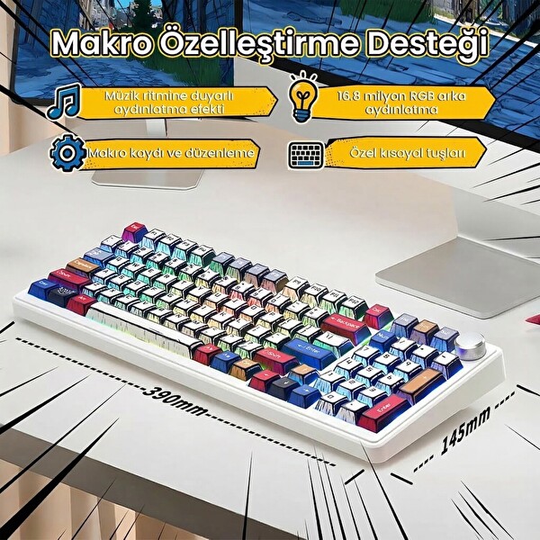 Aula F99 Pro 3 Modlu RGB Hot Swap Mekanik Star Vector Switch Comic Kablosuz Oyuncu Klavyesi