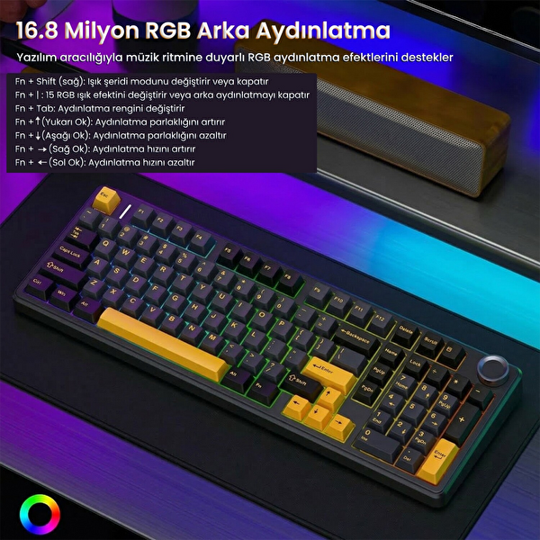 Aula F99 Pro 3 Modlu RGB Hot Swap Mekanik Star Vector Switch Siyah Kablosuz Oyuncu Klavyesi