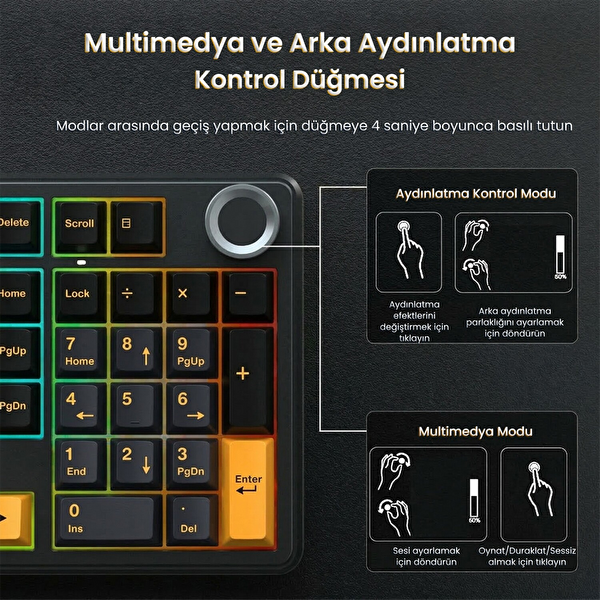 Aula F99 Pro 3 Modlu RGB Hot Swap Mekanik Star Vector Switch Siyah Kablosuz Oyuncu Klavyesi