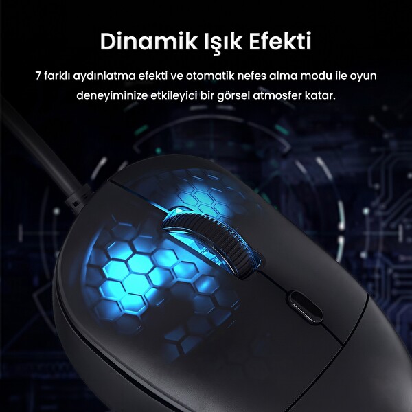 Aula S35 7200 DPI 6 Kademeli Optik Sensör 13 RGB Mod Makrolu Hafif Ergonomik Örgülü Kablo Oyuncu Faresi Beyaz