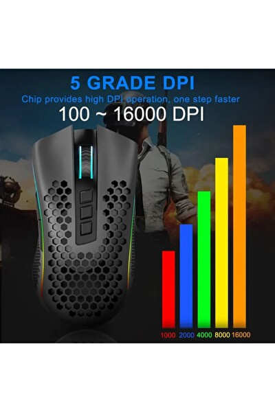 Redragon Storm Pro Kablosuz RGB PixArt PAW3335 16000 DPI Siyah Oyuncu Faresi M808-KS