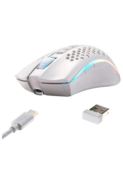 Redragon Mouse Gamer Storm Pro M808W-KS Kablosuz Petek Şekli 2.4 GHz USB Dongle/USB Beyaz Oyuncu Mouse