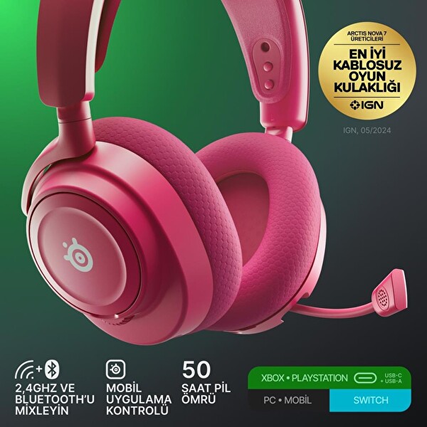 SteelSeries Arctis Nova 7X Gen2 Kablosuz Macenta Oyuncu Kulaklığı