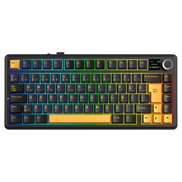 Aula F75 Max TKL RGB GrayWood V4 Switch Kablosuz Makrolu Hot Swap Türkçe Q Siyah Mekanik Oyuncu Klavyesi