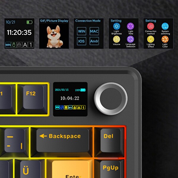 Aula F75 Max TKL RGB GrayWood V4 Switch Kablosuz Makrolu Hot Swap Türkçe Q Siyah Mekanik Oyuncu Klavyesi