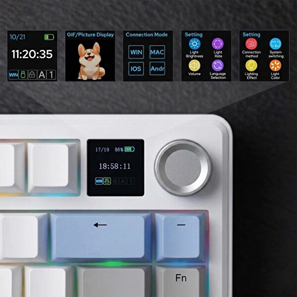Aula F75 Max TKL RGB GrayWood V4 Switch Kablosuz Makrolu Hot Swap Türkçe Q Lacivert Mekanik Oyuncu Klavyesi