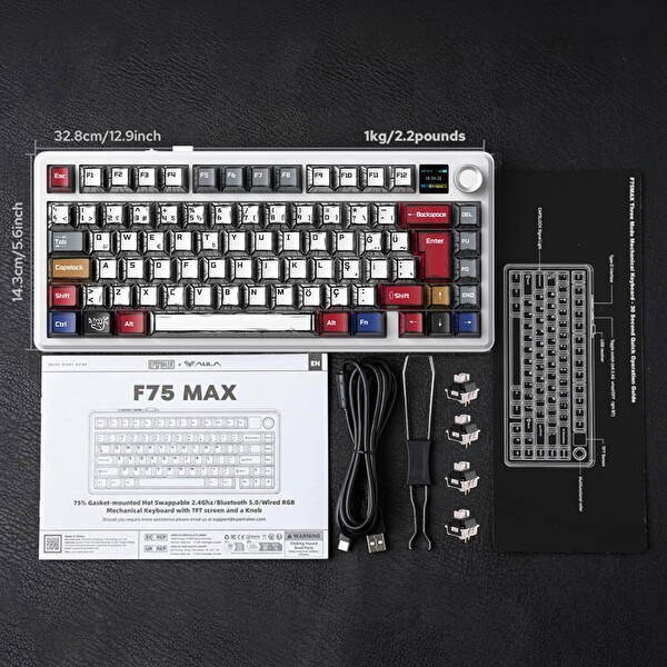 Aula F75 Max TKL RGB GrayWood V4 Switch Kablosuz Makrolu Hot Swap Türkçe Q Comic Mekanik Oyuncu Klavyesi