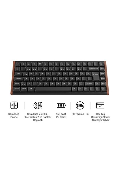 Keychron K3U-H3 Milk Süt Pom Kahverengi Anahtarlı K3 Ultra 8K 2.4 GHz Kablosuz Bağlantı Özel Mekanik Oyuncu Klavyesi