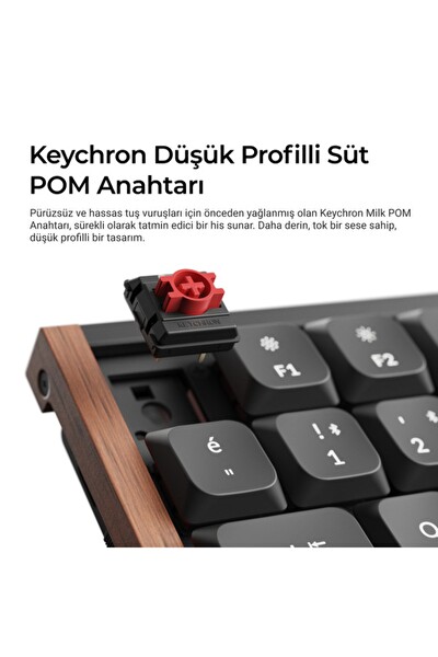 Keychron K3U-H1P-T Milk Süt Pom Kırmızı Anahtarlı K3 Ultra 8K 2.4 GHz Kablosuz Bağlantı Özellikli Mekanik Oyuncu Klavyesi