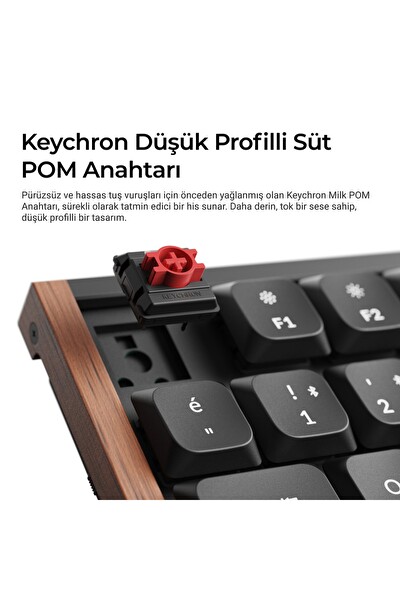 Keychron K5 Ultra 8K Süt POM Kırmızı Anahtarlı 2.4 GHz Kablosuz Özel Mekanik Oyuncu Klavyesi