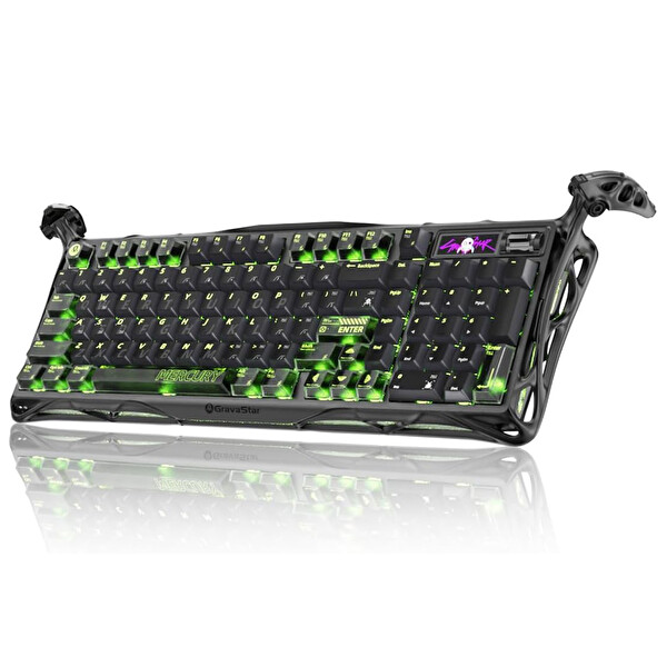 GravaStar Mercury K98 Pro Phantom Siyah İngilizce Q UFO Switch 8KHz TFT Ekran RGB Mekanik Kablosuz Oyuncu Klavyesi