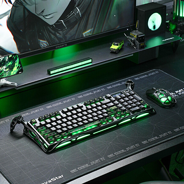 GravaStar Mercury K98 Pro Phantom Siyah İngilizce Q UFO Switch 8KHz TFT Ekran RGB Mekanik Kablosuz Oyuncu Klavyesi