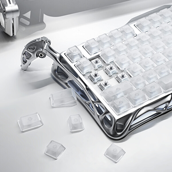 GravaStar Mercury K1 Pro RGB Işıklı İngilizce Q Special Edition Ghost Silver Kablosuz Mekanik Oyuncu Klavyesi