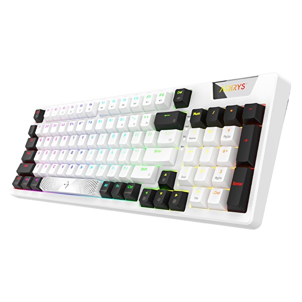 Aqirys Adara Beyaz/Siyah %95 HaiMu Linear Pink Switch Hotswap RGB İngilizce Mekanik Oyuncu Klavyesi Beyaz