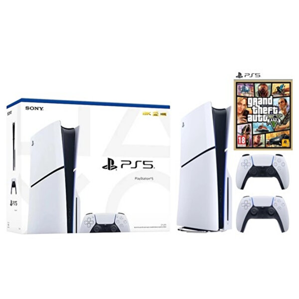 Sony Sony Playstation 5 Slim CD Edition - 2. Dualsense Ps5 Kol - GTA 5 Oyun Konsolu (İthalatçı Garantili)