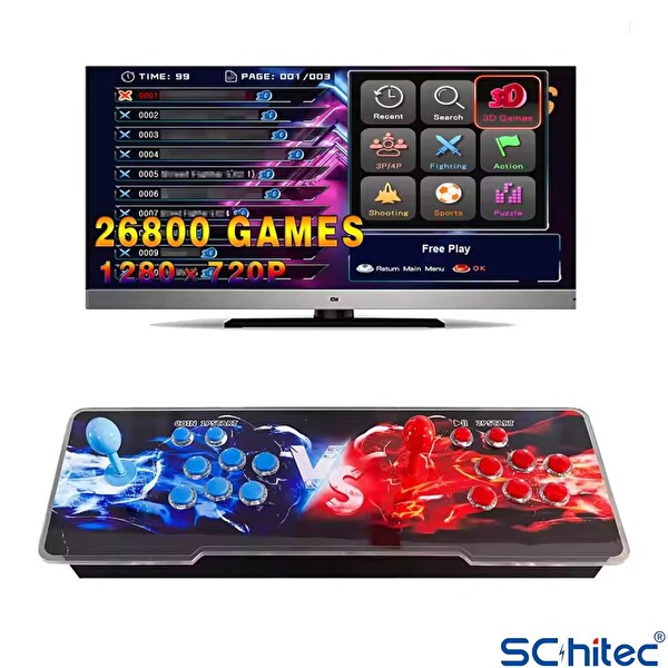 ScHitec 4K Fashion Arcade Station 3D Pandora 26800 Oyunlu TV Baglanan Atari Makinası