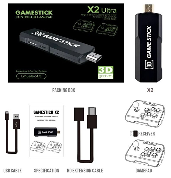 Konsolplus X2 Ultra Gamestick ve 02 Arcade Joystick 64G B 20.000 Oyun
