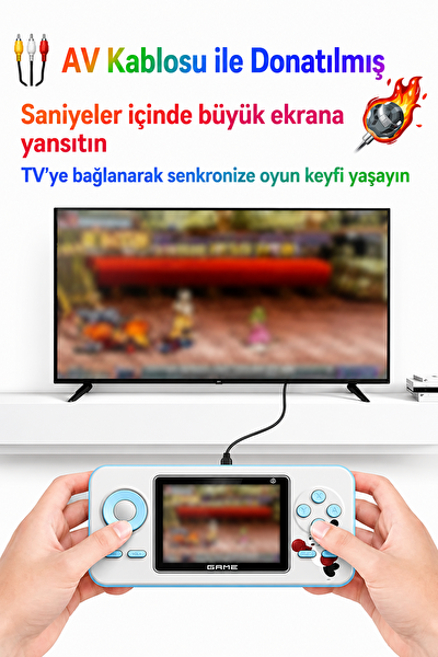 Qasul 520 Oyunlu Şarjlı Tv Bağlantılı Çift Kişilik Oynanabilir S5 Mavi Taşınabilir Oyun Konsolu