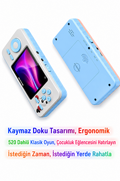 Qasul 520 Oyunlu Şarjlı Tv Bağlantılı Çift Kişilik Oynanabilir S5 Mavi Taşınabilir Oyun Konsolu