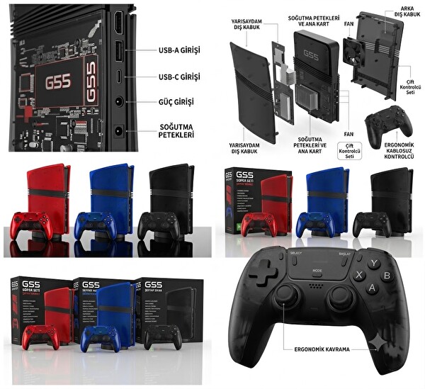 Hadron GS5 Ultra PS2- PSP-PS1 128 GB Çift GamePad Siyah Renk Retro Oyun Konsolu