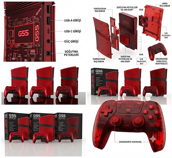 Hadron GS5 ULTRA PS2- PSP- PS1 128 GB Çift GamePad Kırmızı Retro Oyun Konsolu