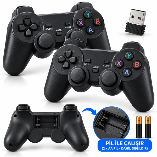 ScHitec Kablosuz Arcade Oyun Kolu Seti USB Alıcılı Retro Oyun Konsolu Uyumlu - 2 Adet