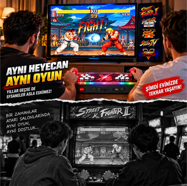 ScHitec Pandora 50.000 Oyunlu 4K 3D RGB Işıklı Çift Kişilik Arcade Oyun Konsolu