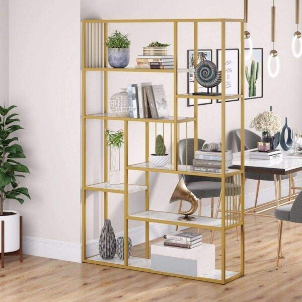 Zizuva Tasarım 120x30 CM Beyaz Gold Dekoratif Kitaplık