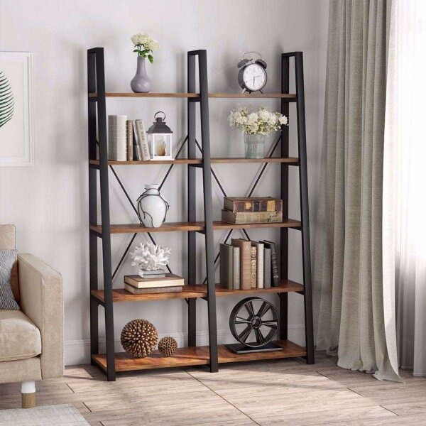 Zizuva Tasarım 120x40 CM 5 Raflı Ceviz Ev Ofis Düzenleyici ve Kitaplık