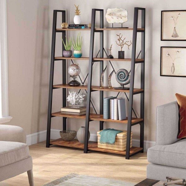 Zizuva Tasarım 120x40 CM 5 Raflı Ceviz Ev Ofis Düzenleyici ve Kitaplık