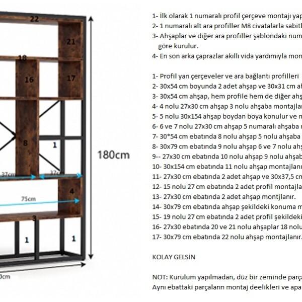 Zizuva Tasarım 160x30 CM Ceviz Raf Sistemi ve Kitaplık