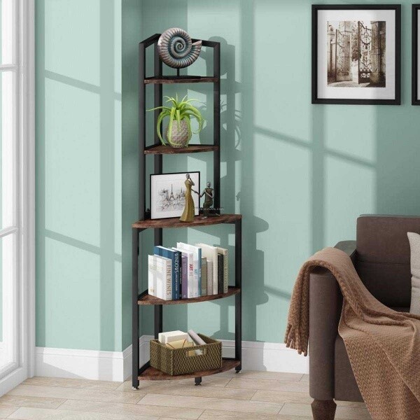 Zizuva 60x153x30 CM Tasarım 5 Katlı Ceviz Köşe Rafı