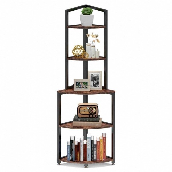 Zizuva 60x153x30 CM Tasarım 5 Katlı Ceviz Köşe Rafı