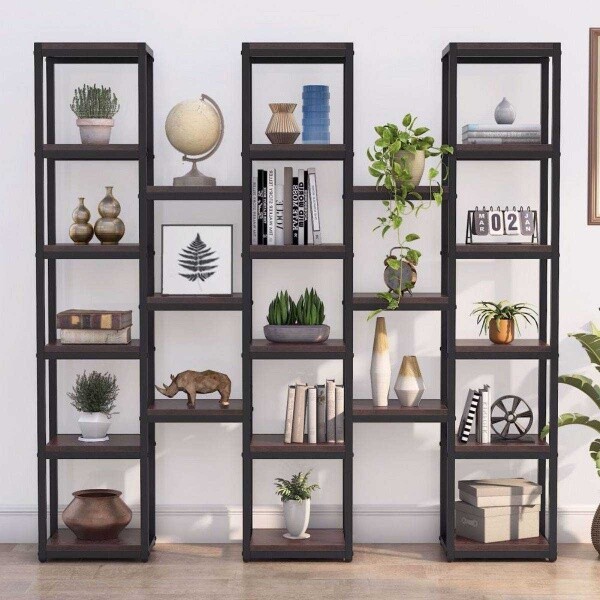 Zizuva 179.5x180x30 CM 24 Raflı Ceviz Aksesuar Düzenleyici ve Kitaplık