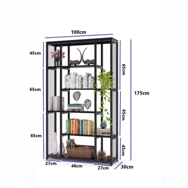 Zizuva 100x175x30 CM Tasarım 6 Raflı Siyah Aksesuar Düzenleyici ve Kitaplık