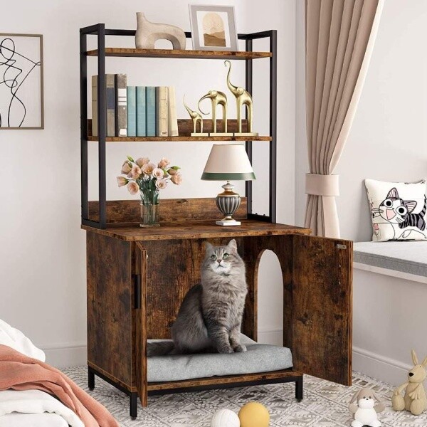 Zizuva 61x150x50 CM Kedi ve Köpek Yuva Sistemli Model Tasarım Siyah Çok Amaçlı Dolap