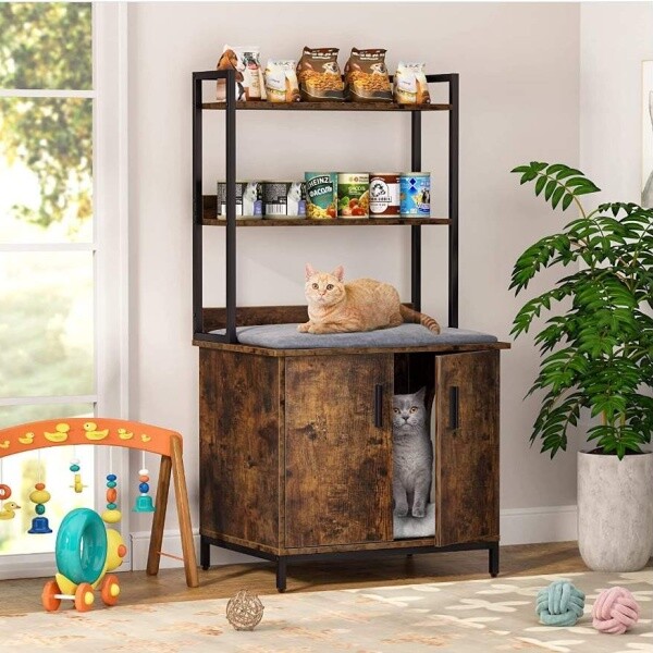 Zizuva 61x150x50 CM Kedi ve Köpek Yuva Sistemli Model Tasarım Siyah Çok Amaçlı Dolap