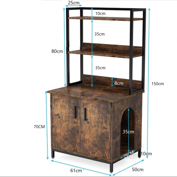 Zizuva 61x150x50 CM Kedi ve Köpek Yuva Sistemli Model Tasarım Siyah Çok Amaçlı Dolap