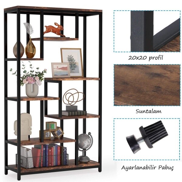 Zizuva Tasarım 100x30x180 CM Raflı Ceviz Düzenleyici ve Kitaplık