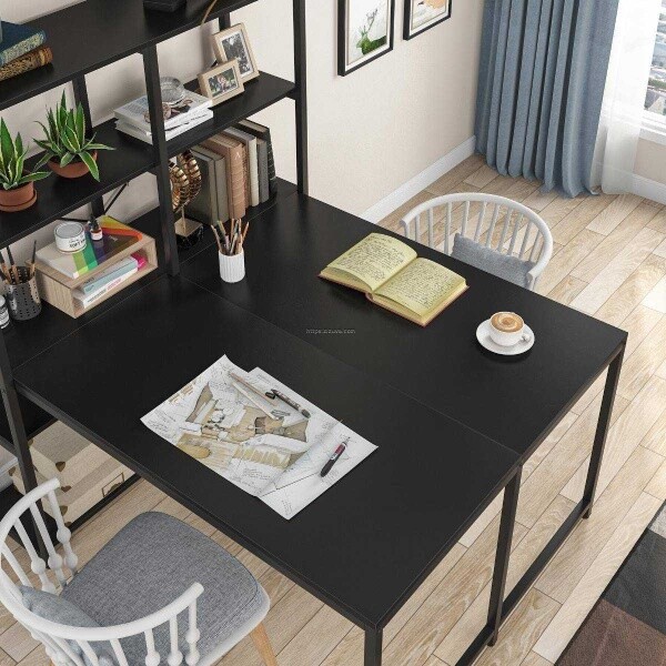 Zizuva Tasarım 124x140 CM Raflı ve Kitaplıklı Siyah Çalışma Masası