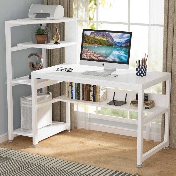 Zizuva Tasarım 160x60x122 CM Kitaplıklı Beyaz Çalışma Masası