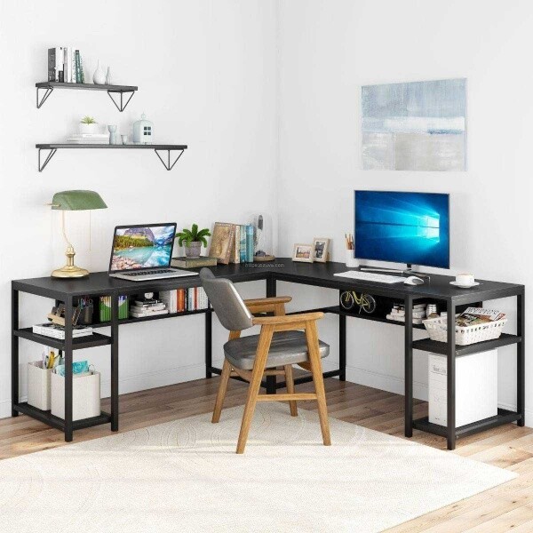 Zizuva Tasarım 180+180x50x75 CM Siyah Köşe Bilgisayar Ve Çalışma Masası